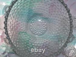 Antique Duncan & Miller Punch Bowl Set Clear Hobnail Glass 12 Cups Ladle READ