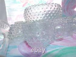 Antique Duncan & Miller Punch Bowl Set Clear Hobnail Glass 12 Cups Ladle READ