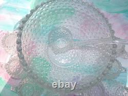 Antique Duncan & Miller Punch Bowl Set Clear Hobnail Glass 12 Cups Ladle READ