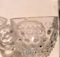 Antique Duncan & Miller Punch Bowl Set Clear Hobnail Glass 12 Cups Ladle READ