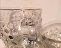 Antique Duncan & Miller Punch Bowl Set Clear Hobnail Glass 12 Cups Ladle READ