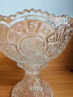 Antique EAPG 1900's IMPERIAL GLASS Broken Arches Punch Bowl With Stand & 6 Cups