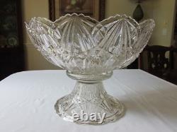 Antique EAPG Cambridge RADIUM Star File Scalloped 15 1/2 Punch Bowl & Stand