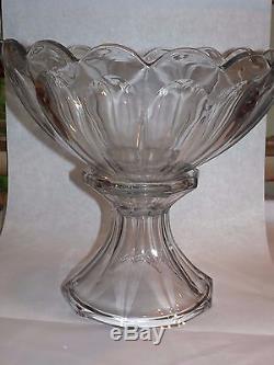 Antique EAPG Signed Heisey Elegant Glass Colonial Punch Bowl w Stand Puritan 341