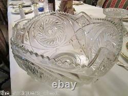 Antique EAPG punch bowl with stand hobstars pattern