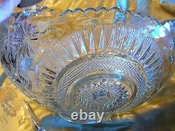 Antique Eapg Glass Punch Bowl 16 Pc 14 Cups Glass Ladle Party Set