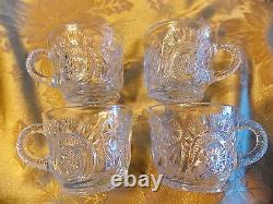 Antique Eapg Glass Punch Bowl 16 Pc 14 Cups Glass Ladle Party Set