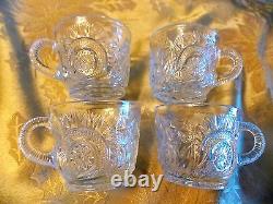 Antique Eapg Glass Punch Bowl 16 Pc 14 Cups Glass Ladle Party Set