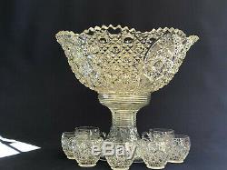 Antique Edwardian McKee Glass pressed glass punch bowl, base & cups ROTEC c. 1904