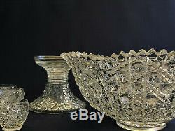 Antique Edwardian McKee Glass pressed glass punch bowl, base & cups ROTEC c. 1904