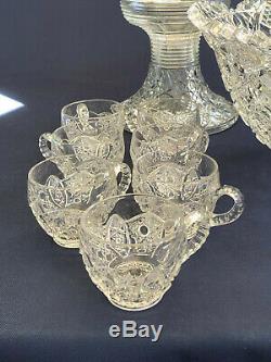 Antique Edwardian McKee Glass pressed glass punch bowl, base & cups ROTEC c. 1904