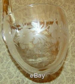 Antique Engraved Cut Blown Glass Punch Bowl Set