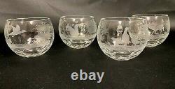 Antique Etched Crystal Punch Bowl w 12 Cups & Ladle Woodland Animal Design (MRD)