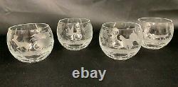 Antique Etched Crystal Punch Bowl w 12 Cups & Ladle Woodland Animal Design (MRD)