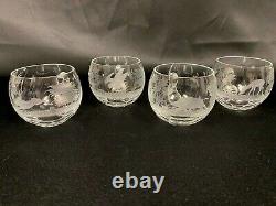 Antique Etched Crystal Punch Bowl w 12 Cups & Ladle Woodland Animal Design (MRD)