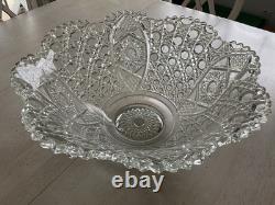 Antique Extra Large 17 Clear Cut Glass Rare Lovely Punch Bowl LOCAL PICKUP ONLY