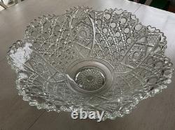 Antique Extra Large 17 Clear Cut Glass Rare Lovely Punch Bowl LOCAL PICKUP ONLY