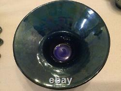 Antique Fenton Carnival Glass Orange Tree Blue Flared Punch Bowl WithBase & 6 Cups