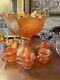 Antique Fenton Marigold Orange Tree Carnival Glass Punch Bowl/stand & 5 Cups