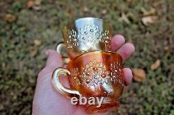 Antique Fenton Orange Tree Carnival Glass Punch Set Marigold