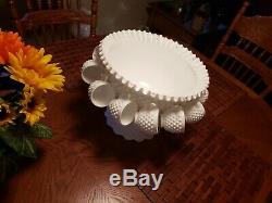 Antique Fenton Punch Bowl Set Milk Glass Hobnail 12 Cups & Stand / Wedding