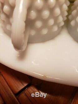 Antique Fenton Punch Bowl Set Milk Glass Hobnail Glass Lad / Torte Plate 13 Cups
