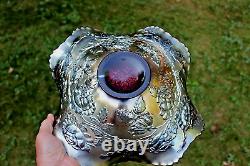 Antique Fenton Wreath Of Roses Carnival Square Punch Top/base Amethyst Rare