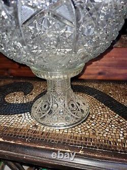 Antique Flared Punch Bowl Daisy and Button with Stand L. E. SMITH GLASS