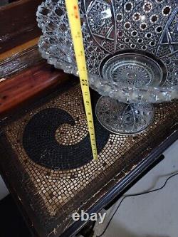 Antique Flared Punch Bowl Daisy and Button with Stand L. E. SMITH GLASS