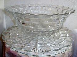 Antique Fostoria American 18 Punch Bowl Set With Underplate, Glass Ladle, 22 Cups