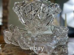 Antique Fostoria Rosby Clear Pressed Glass Punch Bowl Withstand And 11 Cups