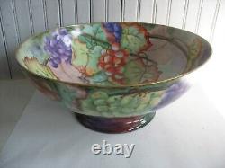 Antique French Limoges Punch Bowl GRAPES with 8 goblets 4 glasses SIGNED 1908