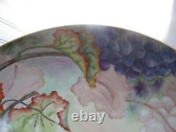 Antique French Limoges Punch Bowl GRAPES with 8 goblets 4 glasses SIGNED 1908
