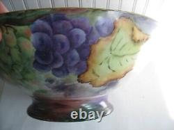 Antique French Limoges Punch Bowl GRAPES with 8 goblets 4 glasses SIGNED 1908