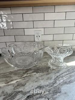 Antique Glass Punch Bowl Set With Glasses