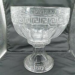 Antique HEISEY Clear Glass Greek Key Punch Bowl Set with 10 Cups Christmas Wedding