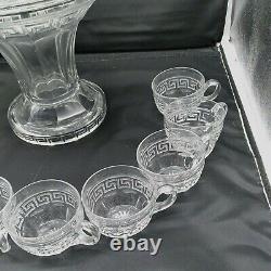 Antique HEISEY Clear Glass Greek Key Punch Bowl Set with 10 Cups Christmas Wedding