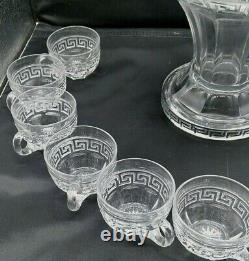 Antique HEISEY Clear Glass Greek Key Punch Bowl Set with 10 Cups Christmas Wedding