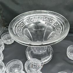 Antique HEISEY Clear Glass Greek Key Punch Bowl Set with 10 Cups Christmas Wedding