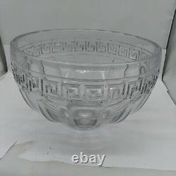 Antique HEISEY Clear Glass Greek Key Punch Bowl Set with 10 Cups Christmas Wedding