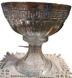 Antique HEISEY Glass Greek Key Punch Bowl