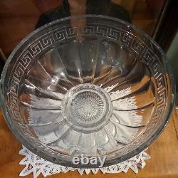 Antique HEISEY Glass Greek Key Punch Bowl