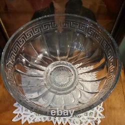 Antique HEISEY Glass Greek Key Punch Bowl