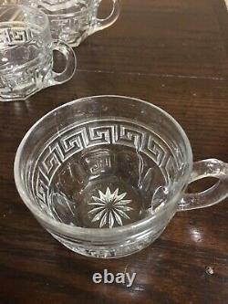 Antique HEISEY Glass Greek Key Punch Bowl Set with 10 Cups