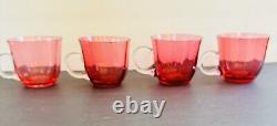 Antique Hand Blown Cranberry Glasses Punch Bowl Cups Set Of 4