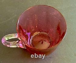 Antique Hand Blown Cranberry Glasses Punch Bowl Cups Set Of 4