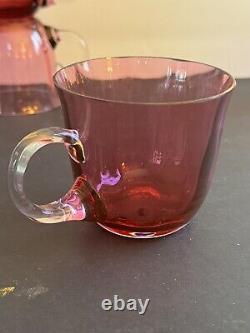 Antique Hand Blown Cranberry Glasses Punch Bowl Cups Set Of 4