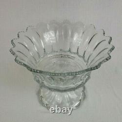 Antique Heisey Colonial Pattern Clear Punch Bowl Pedestal Signed Crystal Glass