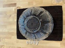 Antique Heisey Glass Beaded Panel Sunburst Punch Bowl, With Stand and 8 Cups