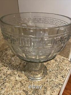 Antique Heisey Glass Greek Key Punch Bowl with Stand